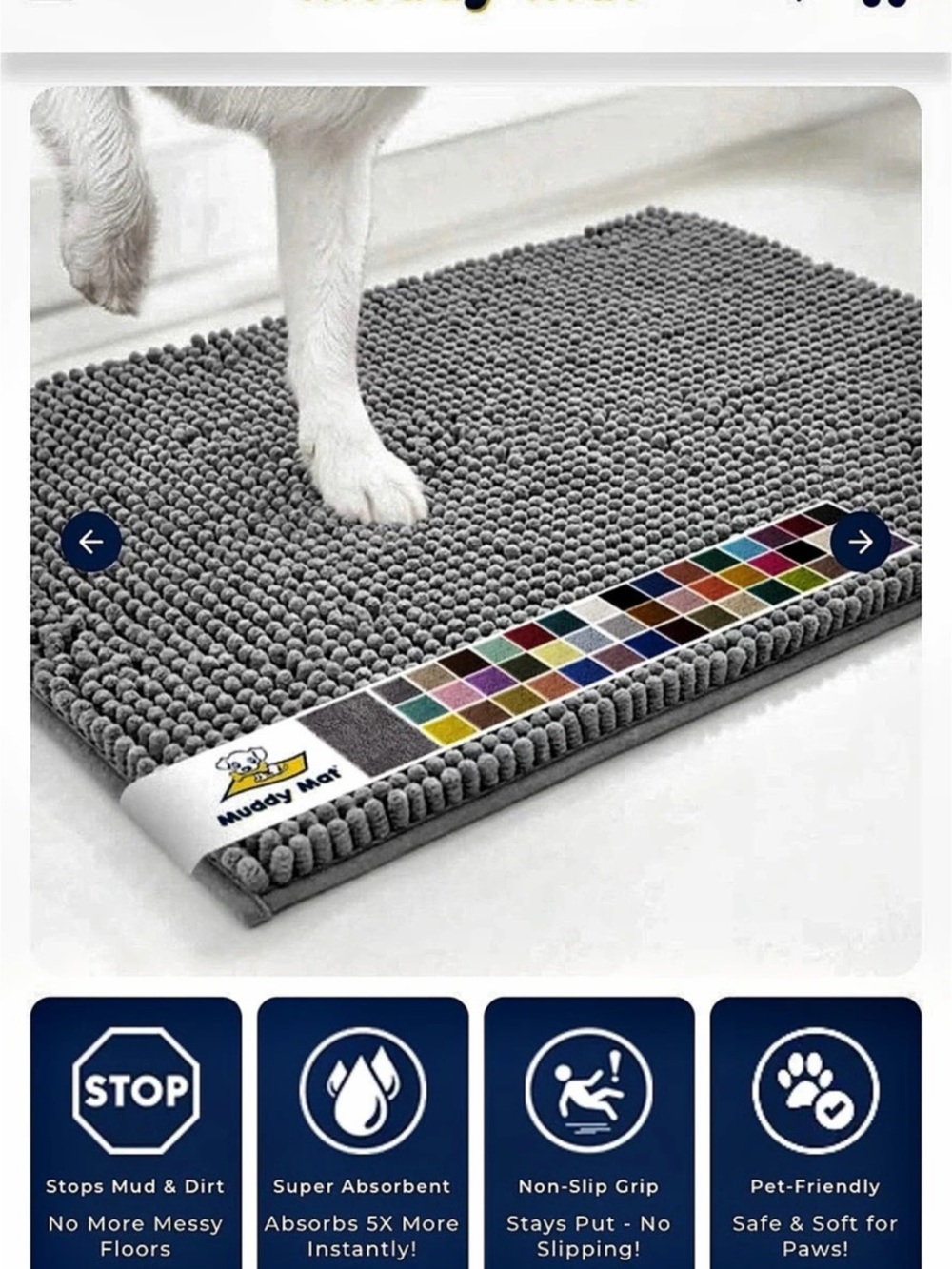 Bundle of 2 19”X30” Muddy Mat Anti-Mud Dog Puppy Door Mat Rug Gray Washable